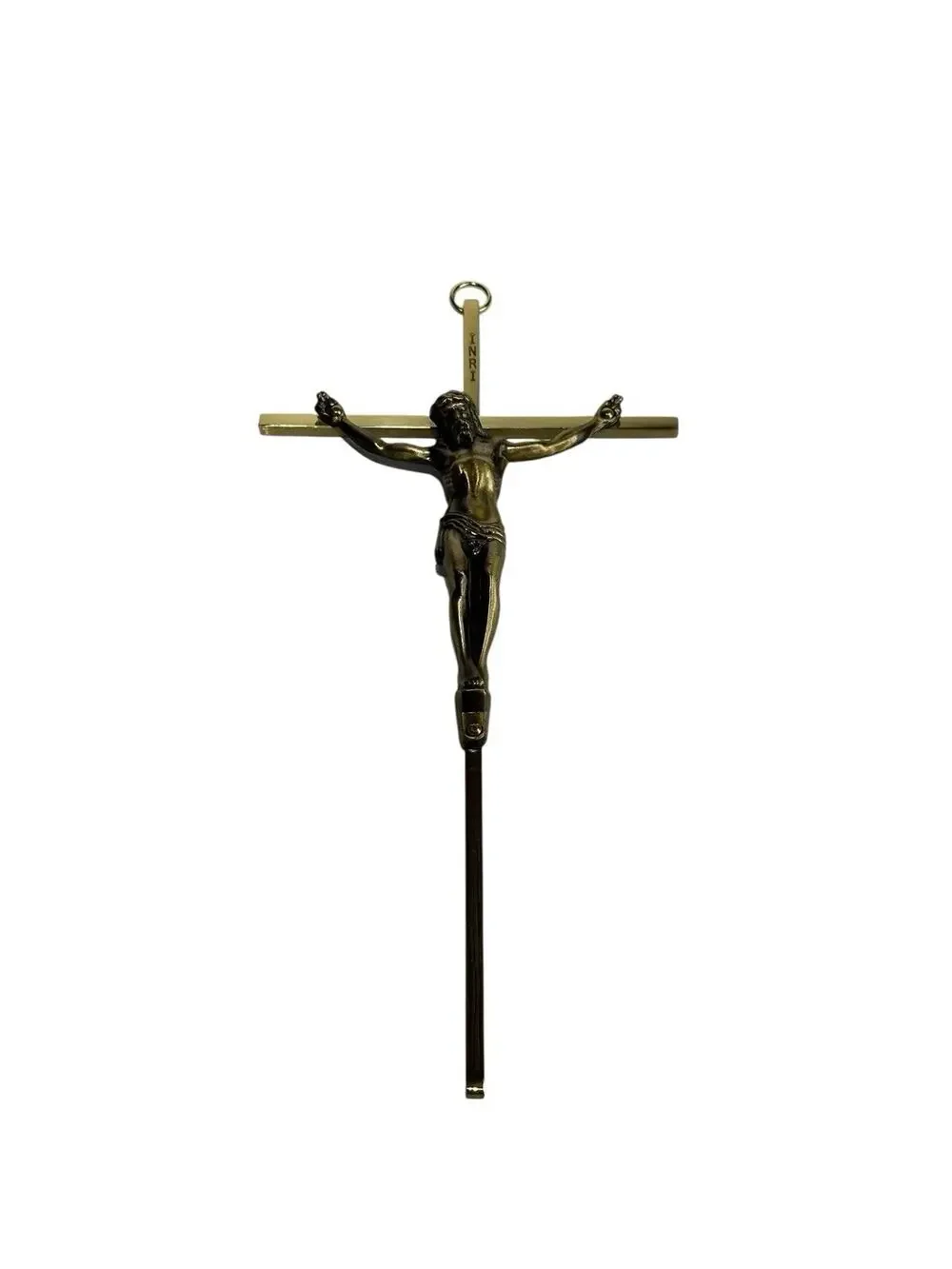 Vintage Crucifix Jesus Christian Cross INRI Religion Wall Hanging Brass 10”